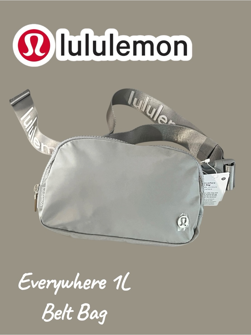 NWT lululemon everywhere belt bag silver drop white wordmark
